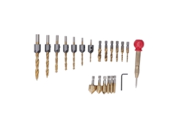 Conjunto De Brocas De Aconchamento E Chanfro Com Revestimento De Ouro Titânio 20 Peças Com Chave Hexagonal E Punção Central