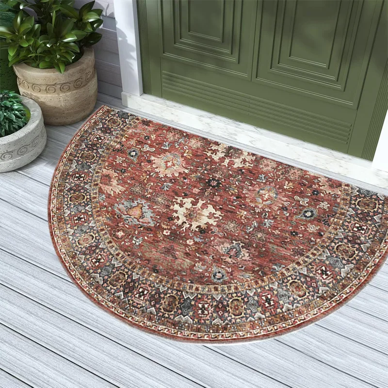 (estilo 1 40x60cm) Alfombra Semicircular De Estilo Étnico Con Patrón Geométrico Retro, Resistente Al Desgaste Y Fácil De Limpiar.