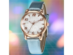 Reloj De Pulsera Para Mujer Con Correa Pu Causal Dial Redondo Números Dorados Azul Claro