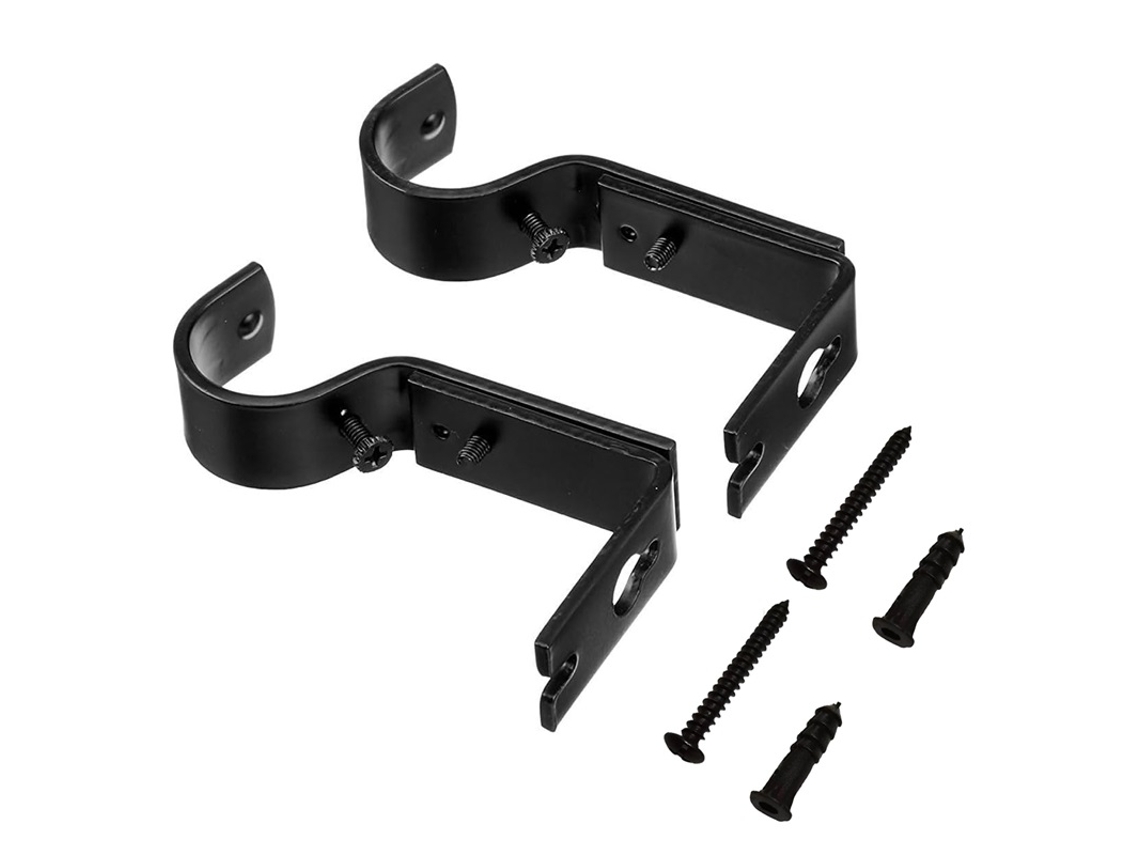 Soportes Barra Cortina Ajustables, Metálicos Negros, 2 Pcs