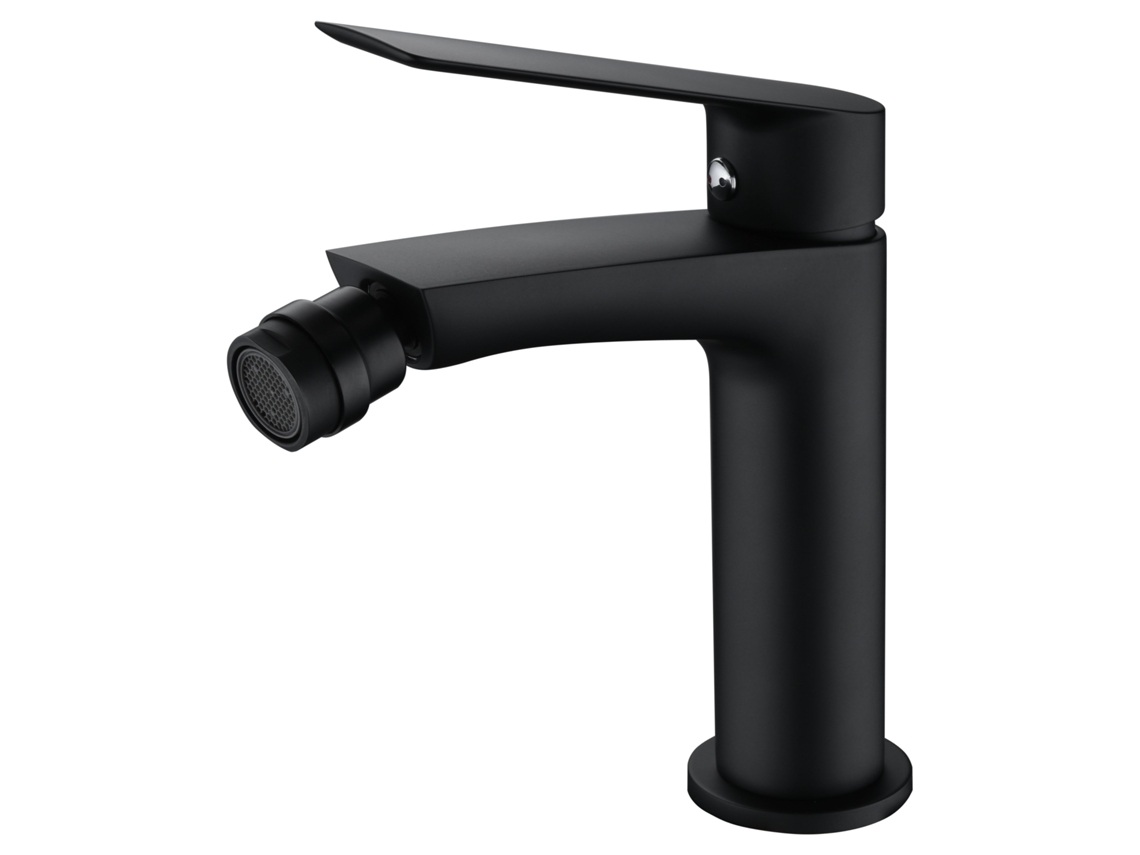 Grifo monomando para bidé en latón y zama, negro mate, con cartucho cerámico de Ø25 mm y latiguillos flexibles, Imex BDX023 2NG