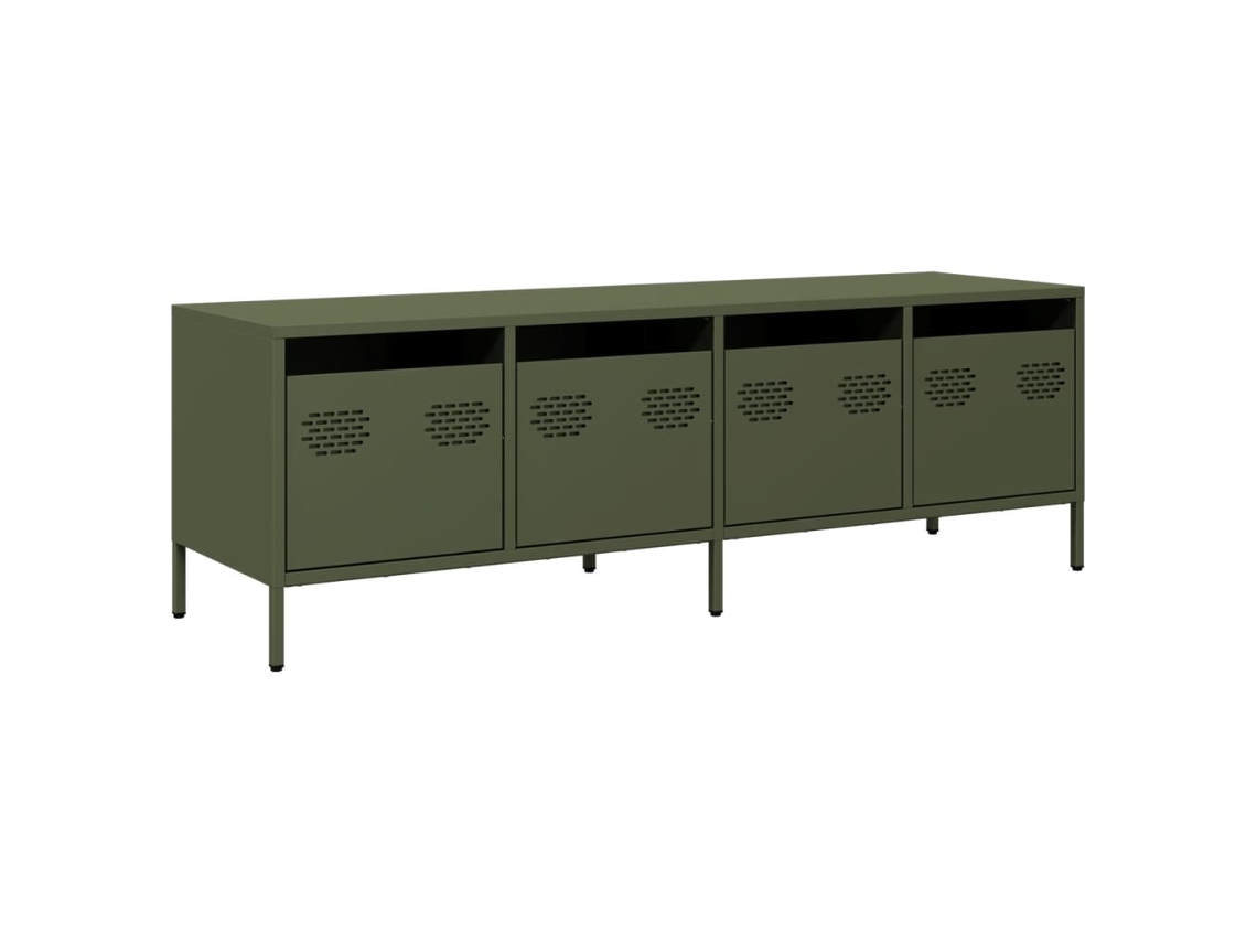 vidaXL Mueble TV acero laminado en frío verde oliva 135x39x43,5 cm