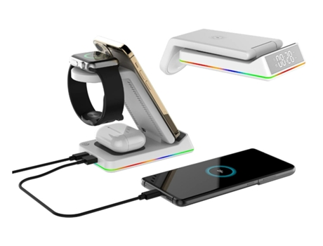 Estación de carga inalámbrica 5 en 1 compatible con iPhone 15 14 13 12 11 Pro Max/XS/XR/X/8/8/Samsung, iWatch 8/SE/7/6/5/4/3/2, Qi-Earphones (Blanc...
