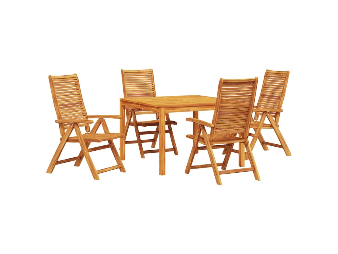 Juego de comedor rústico para jardín Vidaxl de 5 piezas, marrón, madera maciza de acacia
