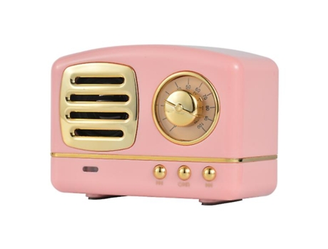 Altavoz Bluetooth inalámbrico retro portátil con graves profundos estéreo y micrófono incorporado, color rosa BISBISOUS