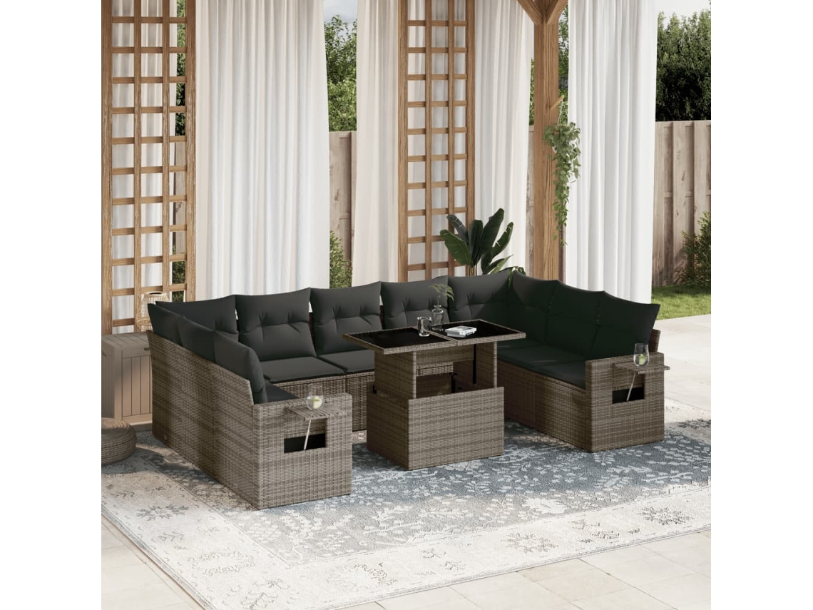 Conjunto de sofás de jardín de 10 piezas DKD Home Decor con cojines de mimbre gris