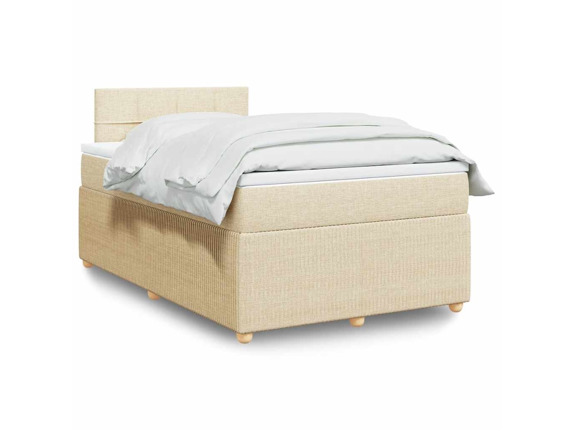 Cama Box Spring Con Colchón Tela Color Crema 120x200 Cm