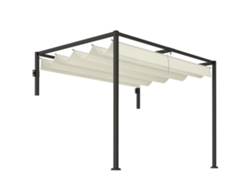 Pared De Pérgola De 3x2 M Con Techo Retráctil De Poliéster Color Crema.