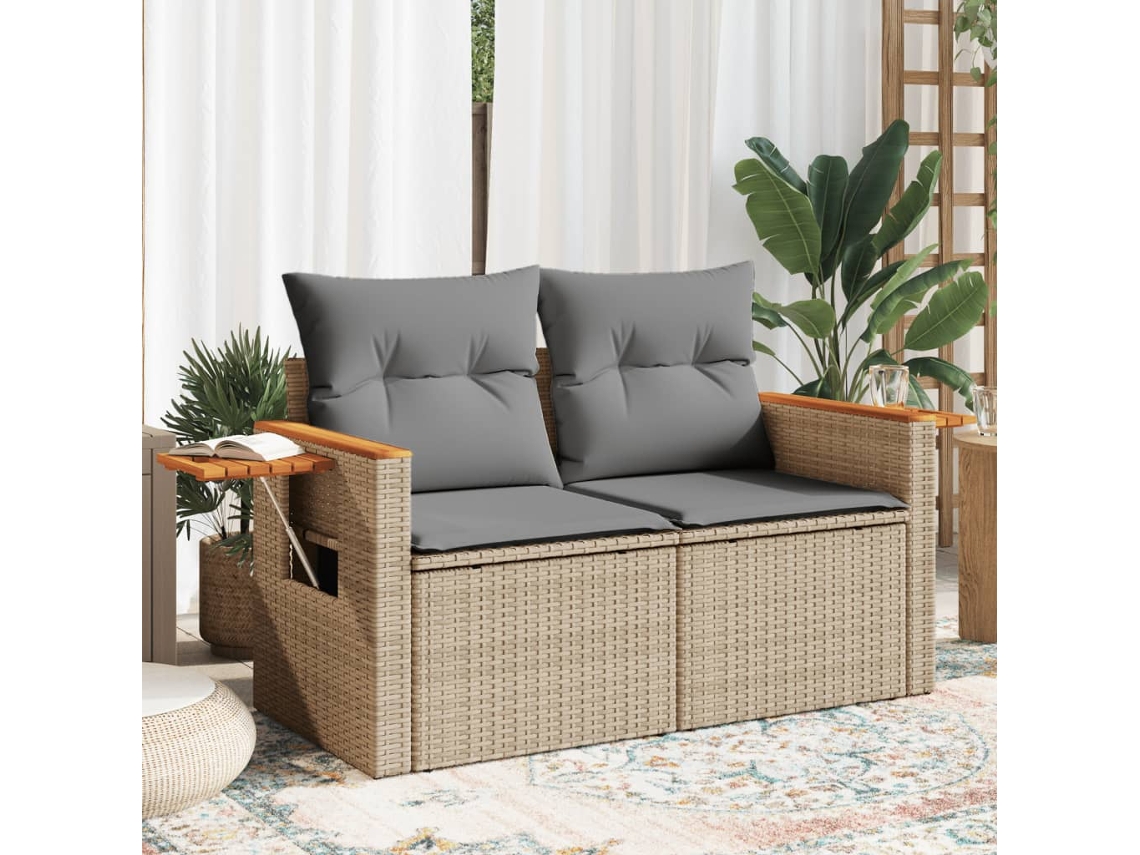 Sofá de jardín de 2 plazas con cojines de mimbre beige, Dkd Home Decor