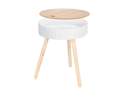 Mesa Auxiliar Blanca Con Diseño De Ondas, Tapa Elevable Y Compartimento Interior, 38 Cm De Diámetro.