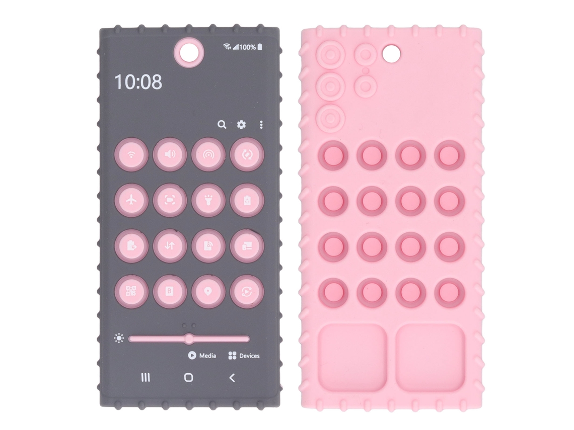 Mordedor De Silicona Con Forma De Teléfono Para El Juego Sensorial Del Bebé - Gris Y Rosa