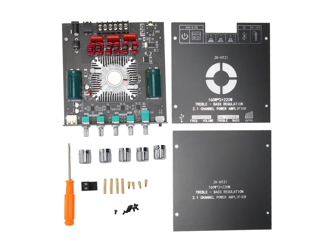 Placa amplificadora Bluetooth de 2.1 canales para subwoofer Hi-Fi con control de graves y agudos, módulo de 15V-36V