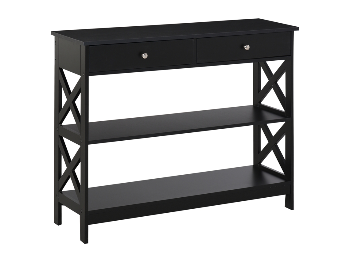 Escritorio de entrada con consola, 2 cajones y 2 laterales bajos, mueble moderno, base elevada, antivuelco, 100x30,5x80 cm, negro.