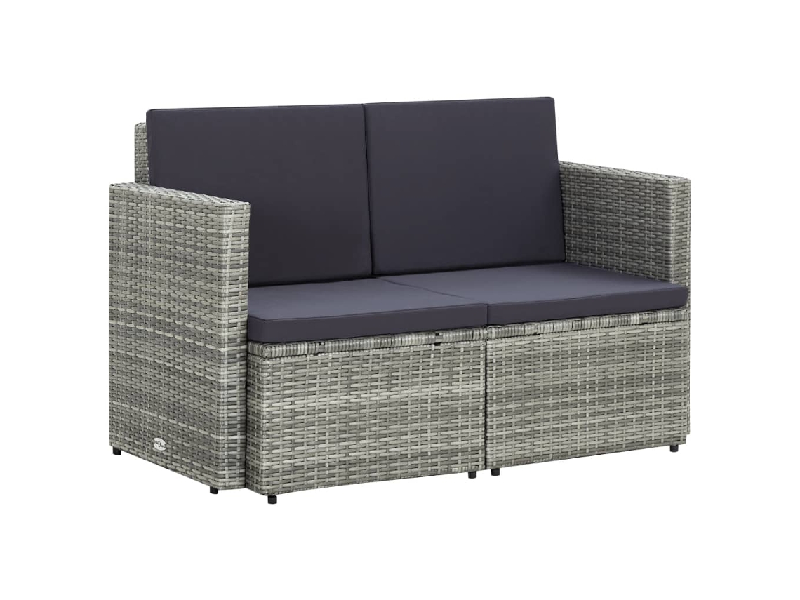 Sofá de jardín de 2 plazas con cojines, mimbre gris, Dkd Home Decor