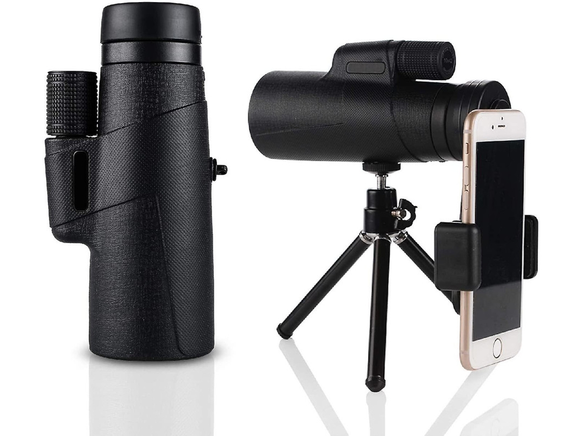 Monocular HD 12x50 con soporte para smartphone y trípode, prisma Bak4 de alta potencia, resistente al agua, Yizhood (negro)