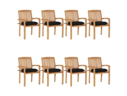 Sillas de jardín apilables DKD Home Decor de 8 piezas con cojines de teca maciza