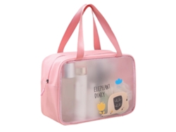 Neceser rosa transparente, tamaño grande, de PVC PU impermeable.