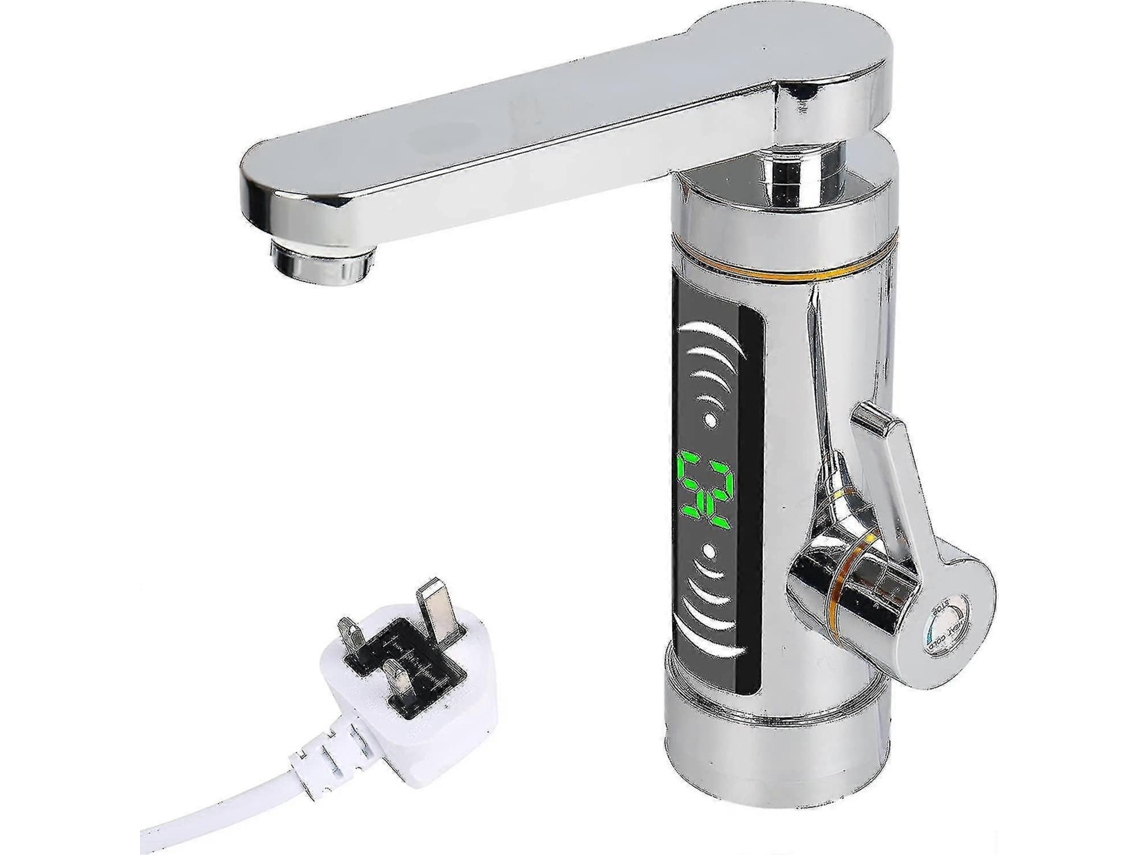 Grifo eléctrico de agua caliente instantánea, giratorio 360 grados, de acero inoxidable, con pantalla digital LED de temperatura y enchufe británico Sygo.