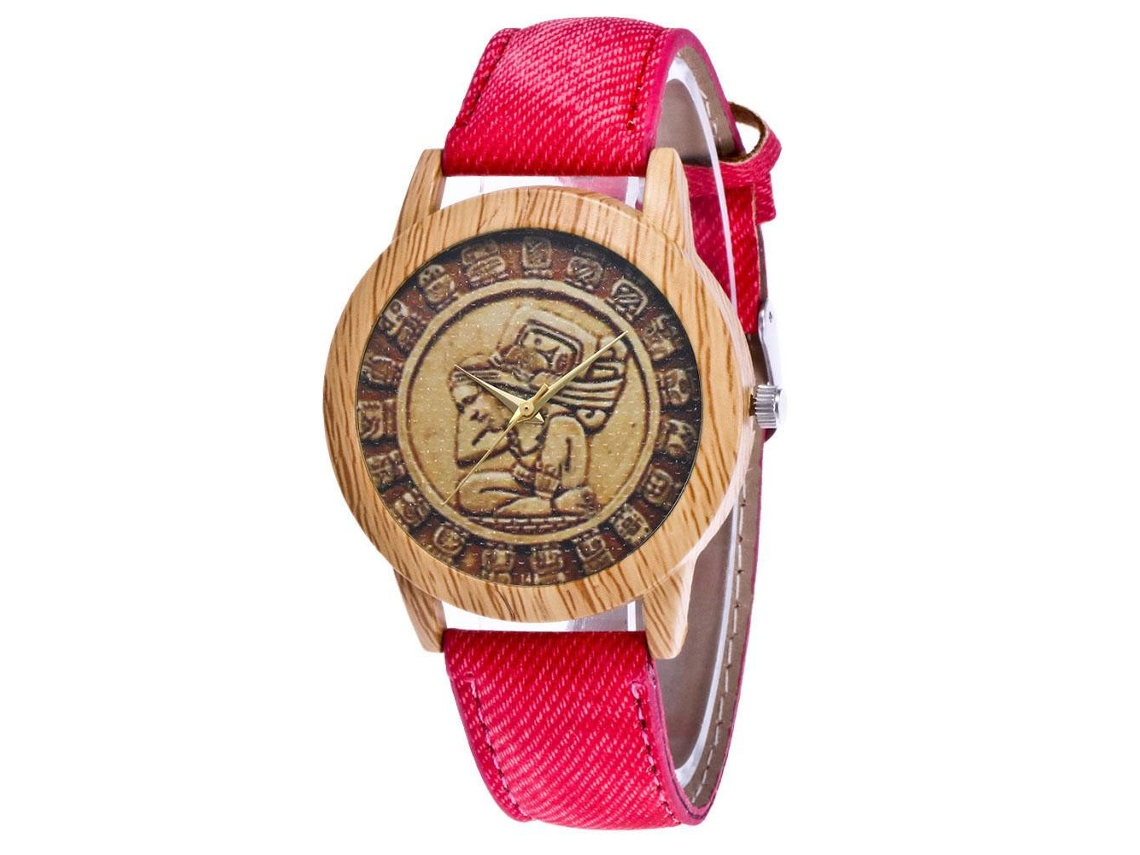 Reloj De Pulsera De Cuarzo Unisex Zhoulianfa Con Patrón Vintage Rojo Para Hombre Y Mujer