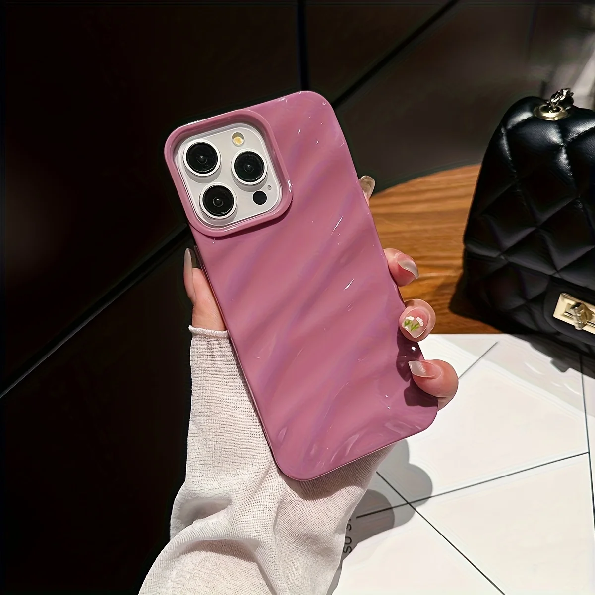 (iphone 17 Pro Max Rosa) Funda De Tpu Con Textura De Seda 6d Y Diseño Ondulado, Funda Protectora Suave A Prueba De Golpes.
