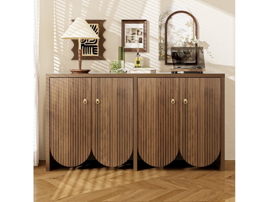 Aparador Elegante 147x40x80 Cm - 4 Puertas, Estantes Ajustables, Tiradores De Aluminio - Madera