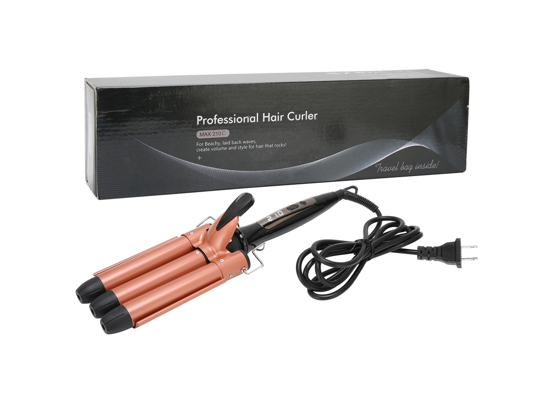 Modelador de cachos 2026 com 3 cilindros, temperatura ajustável, portátil para uso doméstico, plugue de 25 mm, 110 V (padrão americano).