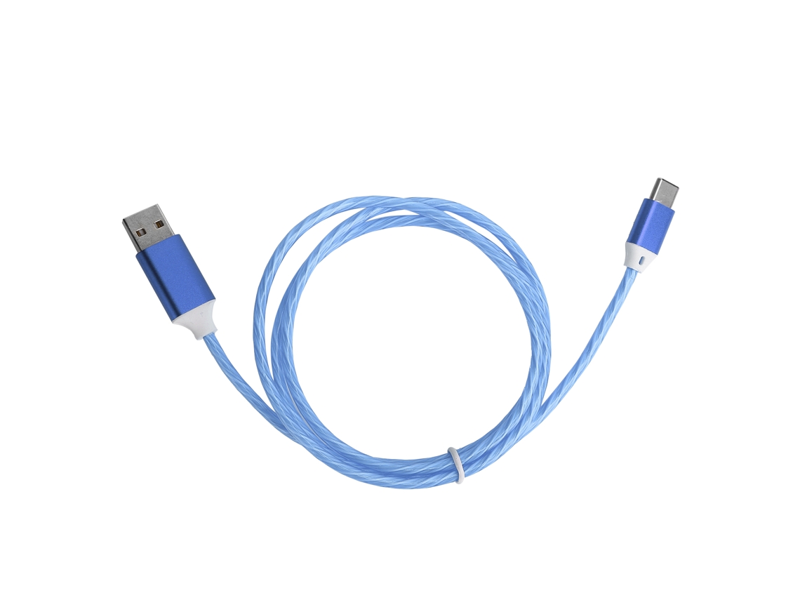 Cable De Carga Usb A Type-c Con Luz Led Que Fluye, Cable De Carga Rápida, Azul