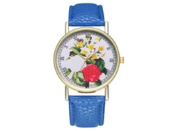 Reloj De Pulsera Unisex Zhoulianfa De Piel Sintética Con Estampado Floral Y Cuarzo, Esfera Redonda Azul.
