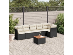 Conjunto de sofá de jardín de 7 piezas con cojines, ratán negro, Dkd Home Decor