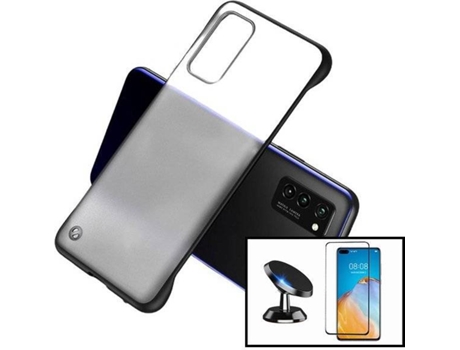 Kit Funda, Soporte y Protector de Cristal Templado Huawei P40 Pro Naked Bumper Transparente y Negro