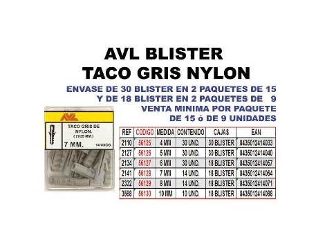 Avl blister taco gris nylon 4 mm 2110 (caja 15 unidades)