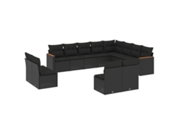 Conjunto 12 de sofás de jardín VIDAXL cojines ratán sintético negro