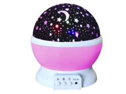 Proyector de luz nocturna estrellada con alimentación USB, rotación de 360°, luna y estrellas, 9 modos de color rosa y azul.