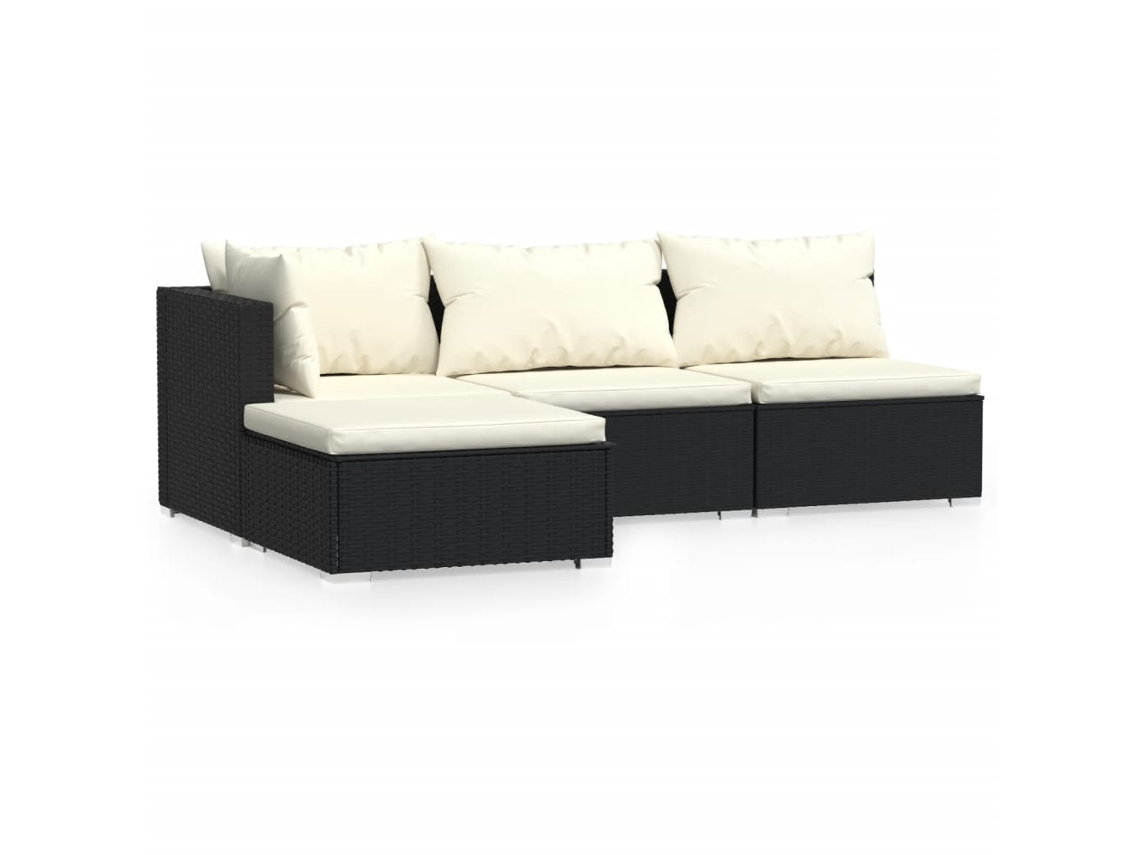 vidaXL Set de muebles de jardín 4 pzas y cojines ratán sintético negro