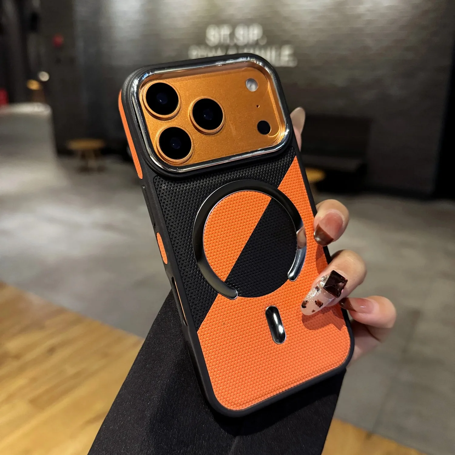 (naranja, Iphone 16) Funda Protectora De Cuero A Prueba De Golpes Con Carga Inalámbrica Magnética.