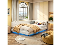 Sofá Cama 140 X 200 Cm, Con Respaldo, Estructura De Cama Doble Con Luces Led Y Puertos Usb, Para Dos Personas