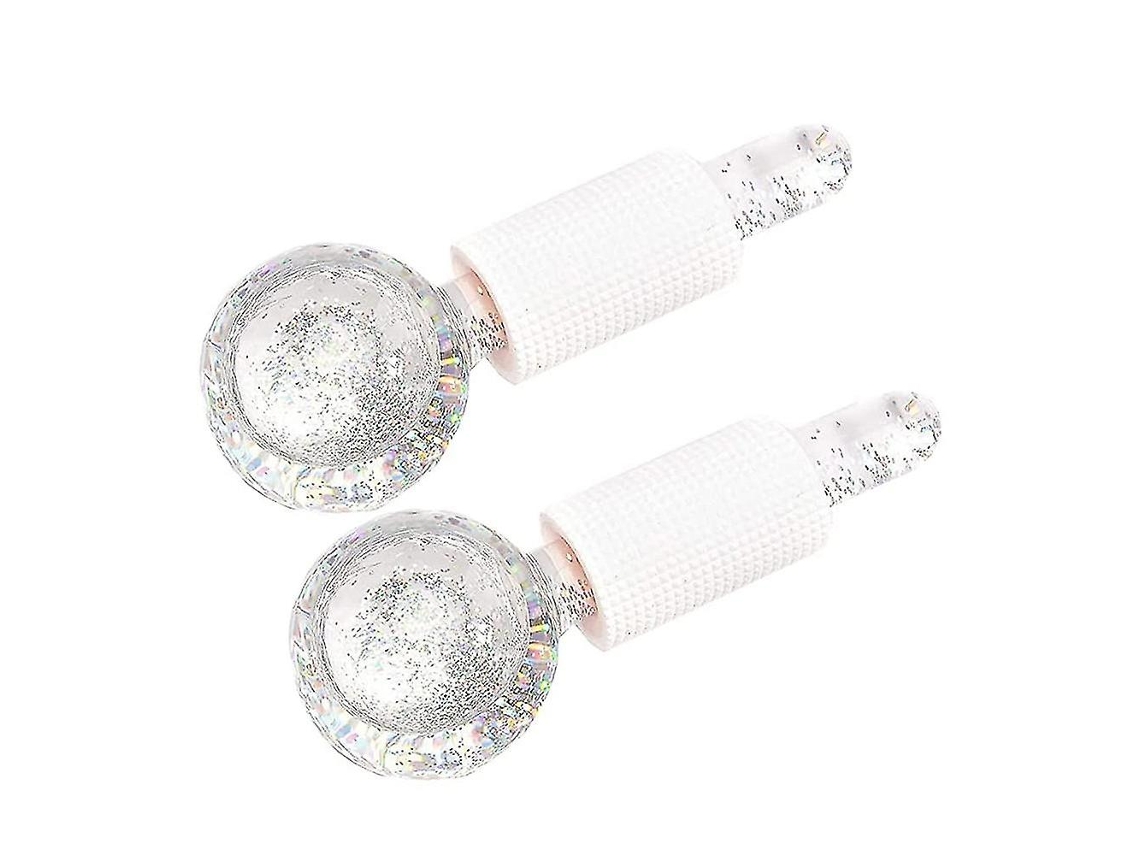2 Bolas De Terapia De Hielo Para Masaje Facial Frío Reducir Hinchazón Poros Arrugas Cristal Anticongelante Azul