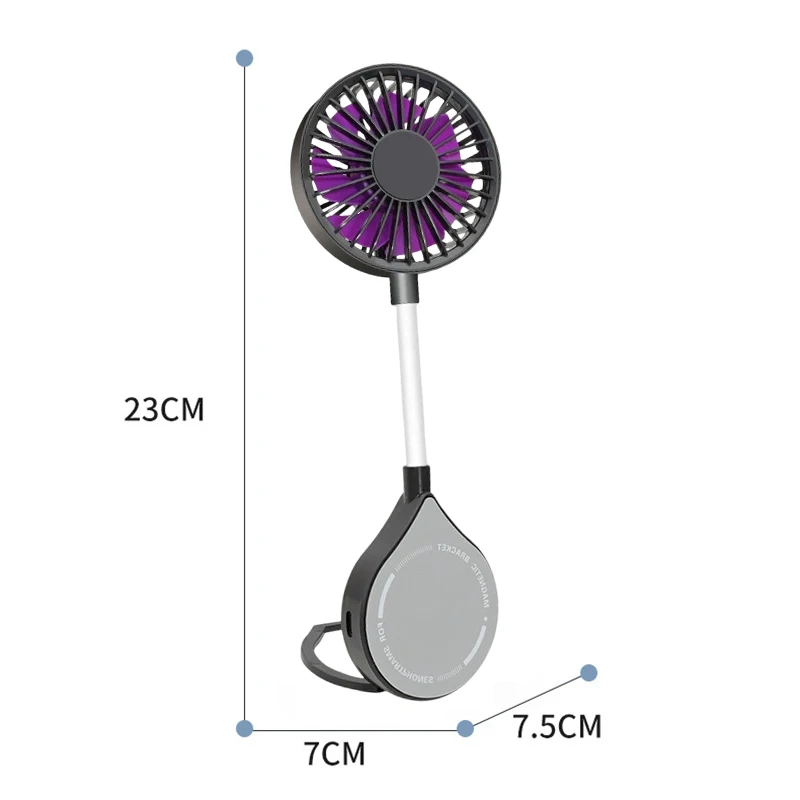 Mini ventilador magnético con soporte, recargable por USB, ventilador eléctrico portátil MDUG (negro)