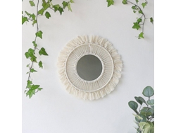 Espejo De Pared Redondo De Macramé Estilo Bohemio 2025 Con Colgante De Flecos De Algodón Y Perlas De Madera.