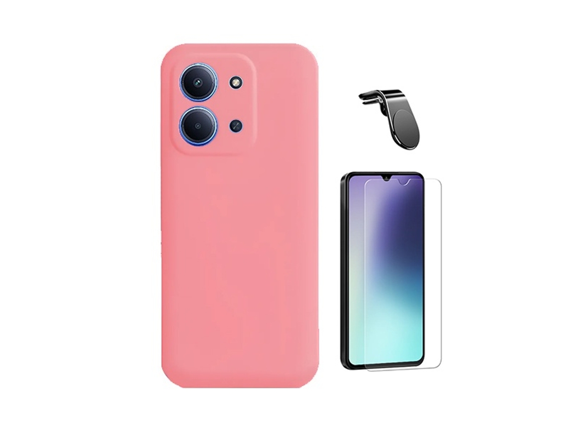 Kit Cristal Templado Clearglass Funda Silicona Líquida Soporte Magnético L Conducción Segura Phonecare Para Xiaomi Poco C85 - Rosa