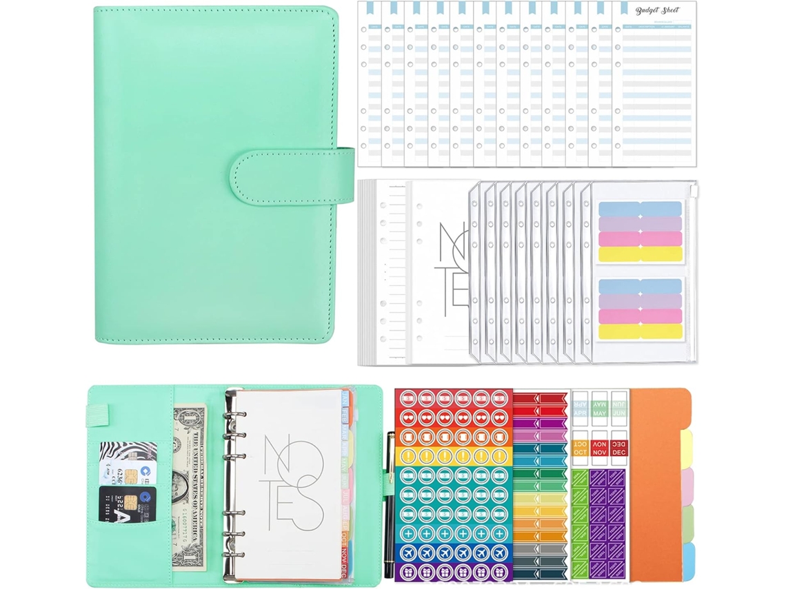 Kit De Carpeta De Cuero Portátil Con Bloc De Notas Recargable Para Hombres Y Mujeres, Pegatinas