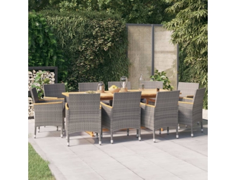 Conjunto 11 de comedor de jardín VIDAXL con cojines gris