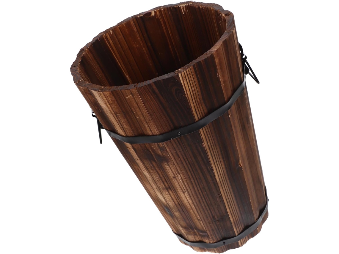 Papelera Redonda Mediana De Madera Con Asa, Ideal Para Oficina Y Baño, Decorativa Multifuncional