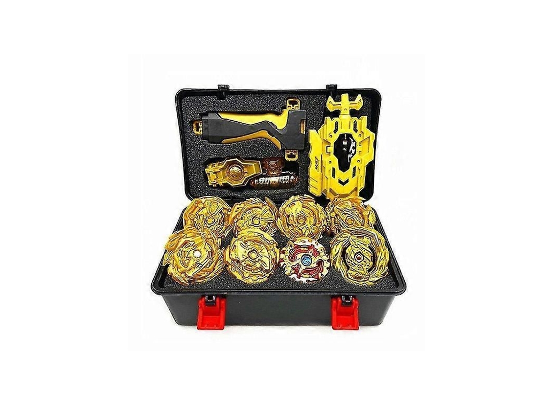 Set De 8 Beyblades Dorados Gyro Burst Con Lanzador Y Caja De Almacenamiento Portátil, Regalo Para Niños.