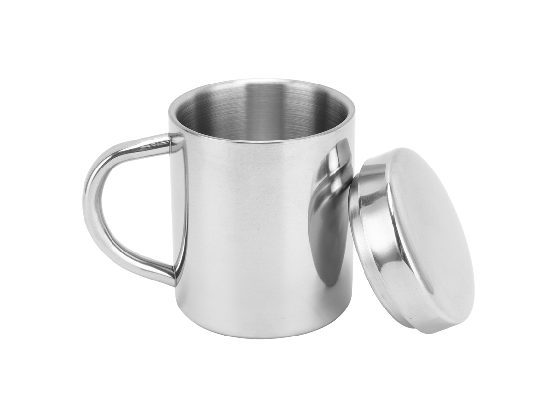 Vaso metálico irrompible para bebidas frías y calientes, taza de café de acero inoxidable con tapa antiderrames y asa ergonómica, ideal para beber.