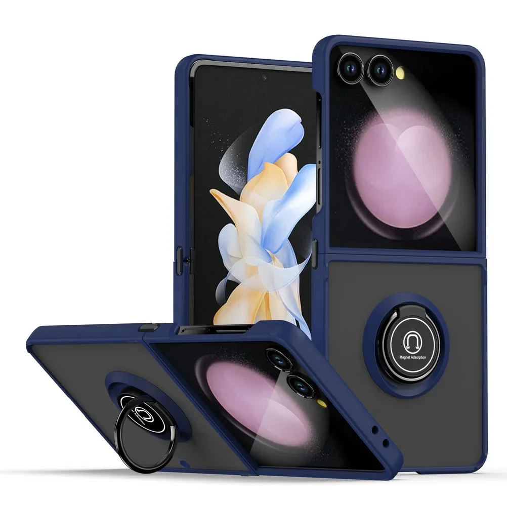 (azul Oscuro, Galaxy Z Flip5) Funda Magnética Para Teléfono Con Soporte De Anillo Giratorio, Resistente A Caídas.