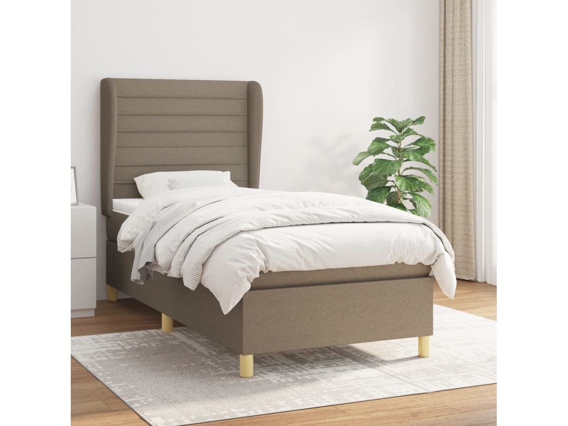 Cama Box Spring Con Colchón Tela Gris Taupe 90x190 Cm