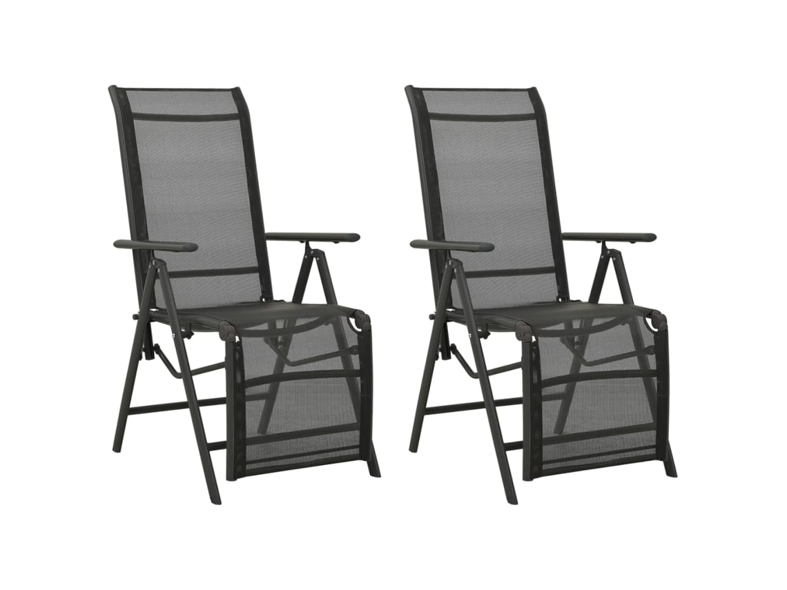 Sillas de jardín reclinables de 2 piezas DKD Home Decor en textileno y aluminio negro