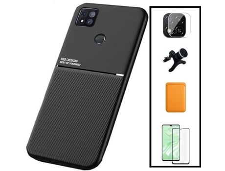 Kit Funda Magnetic Lux, Magnetic Wallet Naranja, 5D Full Cover, Protector de Cámara Trasera y Soporte Magnético de Coche Reforzado Xiaomi Redmi 9 A...