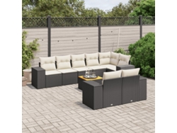 Conjunto de sofá de jardín de 9 piezas con cojines, ratán negro, Dkd Home Decor